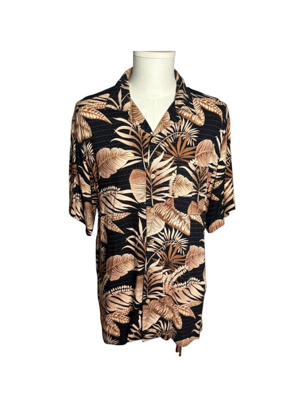 Joe Marlin Button Up Hawaiian Camp Shirt Large Black Floral Short Sleeve Rayon